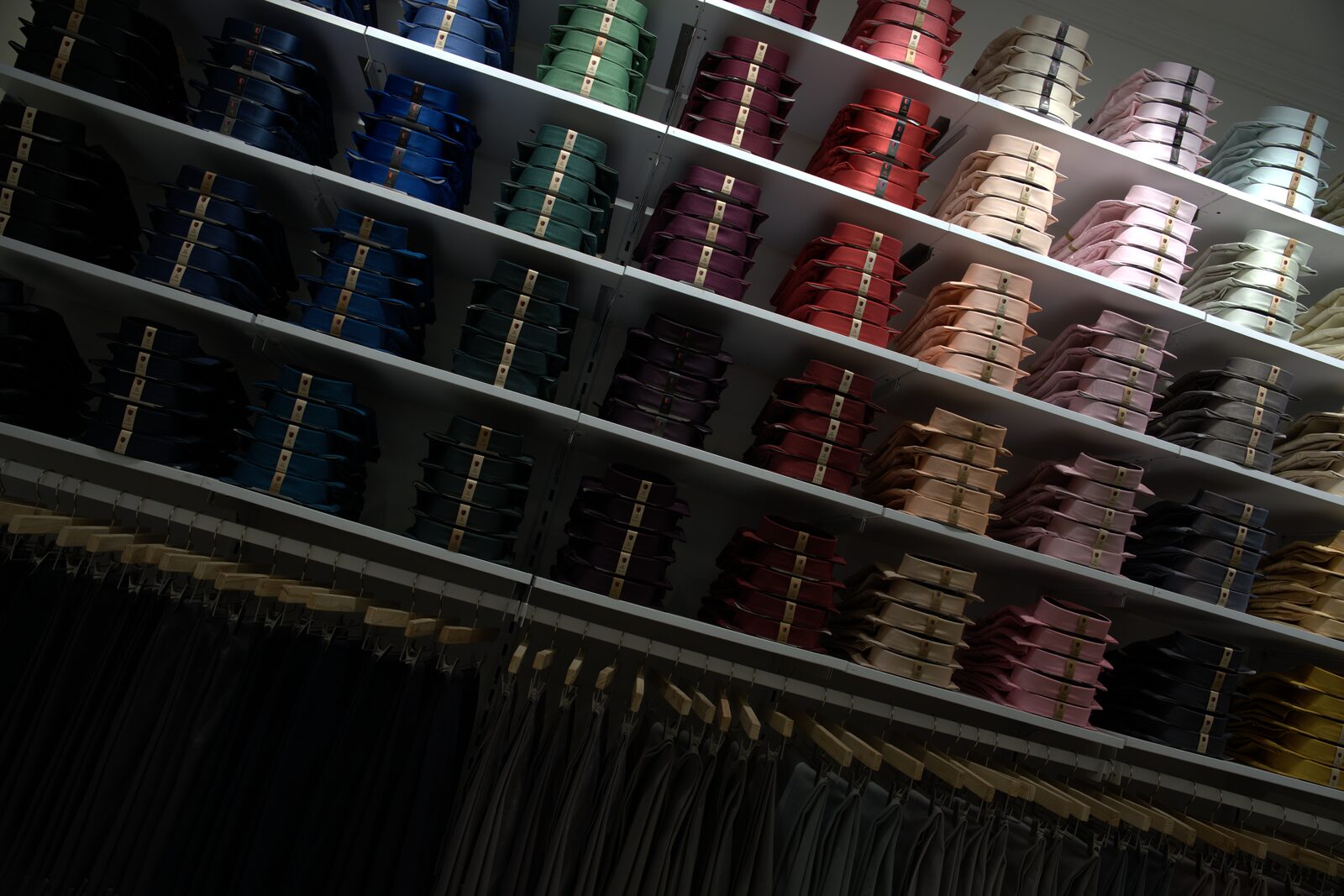 Colour-stacked shirt wall